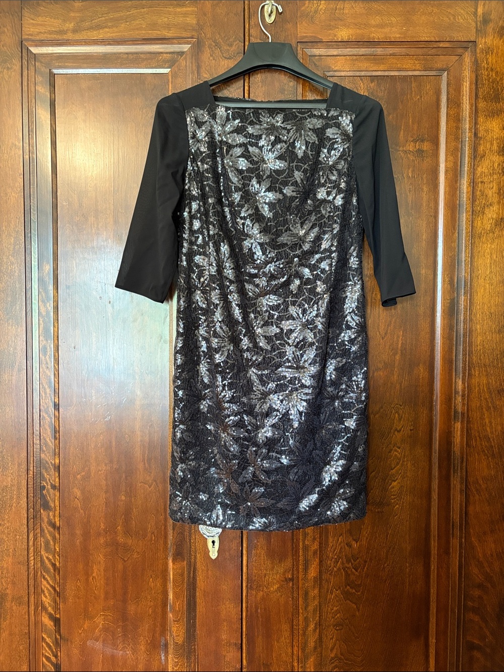Rena Lange Black Sequin Floral Midi Dress